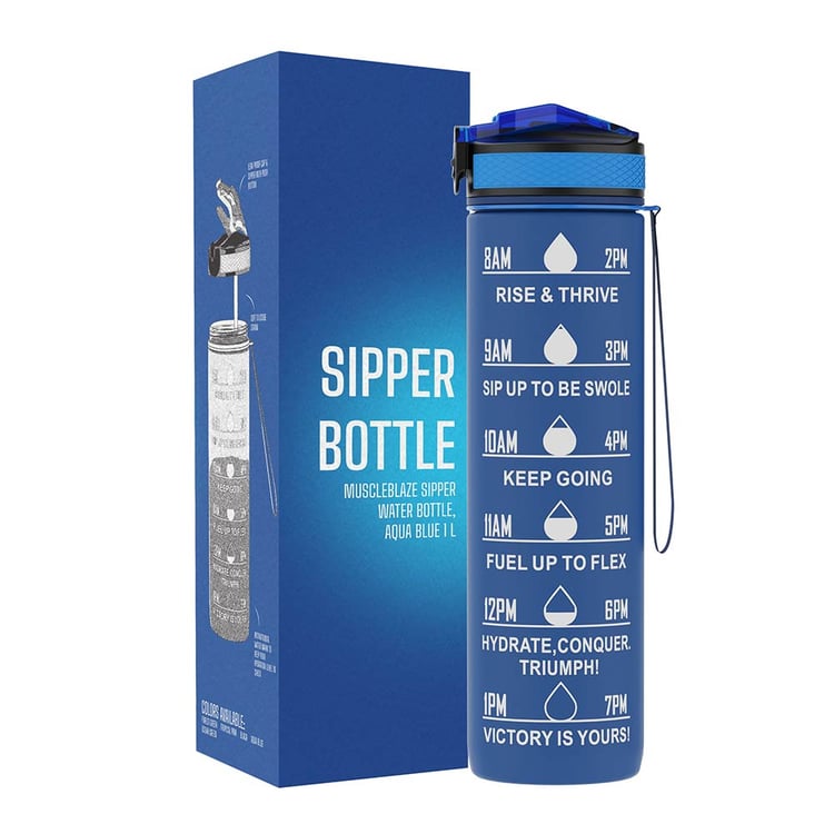 1 - MuscleBlaze Sipper Water Bottle, Aqua Blue 1 L