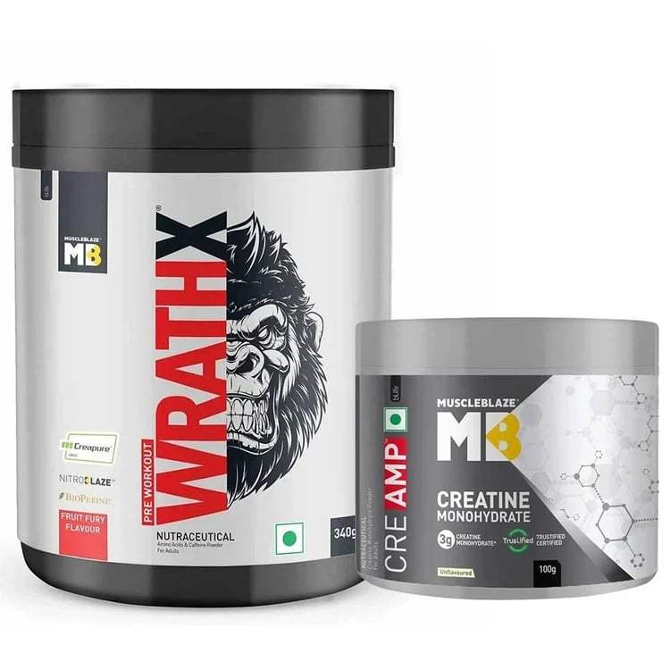 MuscleBlaze Pre Workout WrathX 0.75 lb Fruit Fury & Creatine Monohydrate CreAMP 0.22 lb Combo