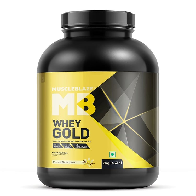 1 - MuscleBlaze Whey Gold 100% Whey Protein Isolate,  4.4 lb  Gourmet Vanilla 