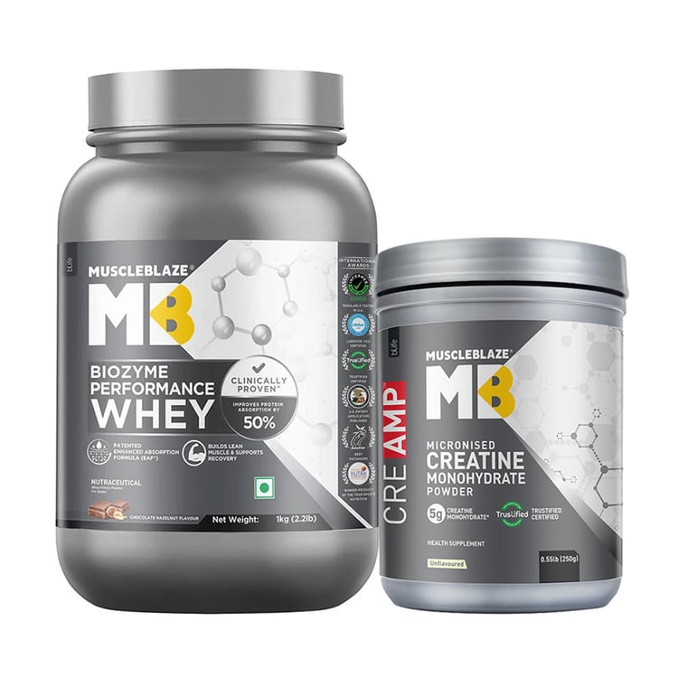 MuscleBlaze Biozyme Performance Whey 1 kg & Creatine Monohydrate CreAMP 0.55 lb Combo