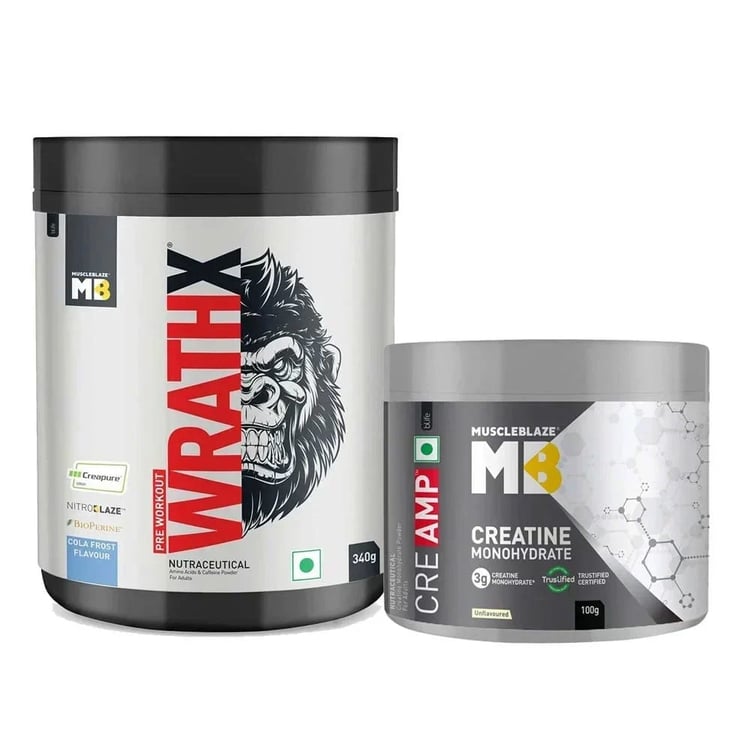 MuscleBlaze Pre Workout WrathX 0.75 lb Cola Frost & Creatine Monohydrate CreAMP 0.22 lb Combo