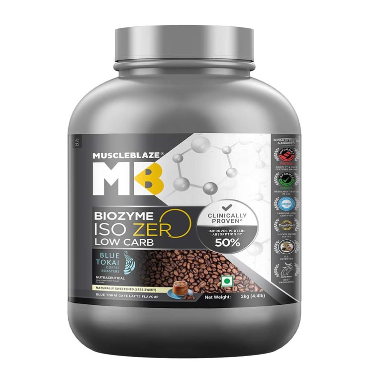 4 - MuscleBlaze Biozyme Iso-Zero,  4.4 lb  Low Carb Blue Tokai Cafe Latte 