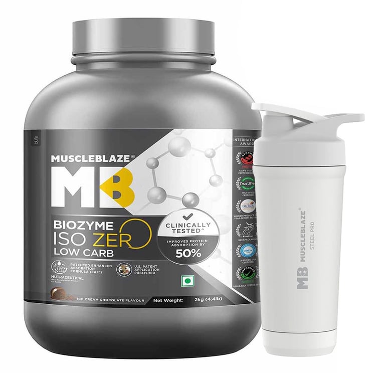 Biozyme Iso-Zero 2 kg & Steel Shaker Pro 700 ml Combo