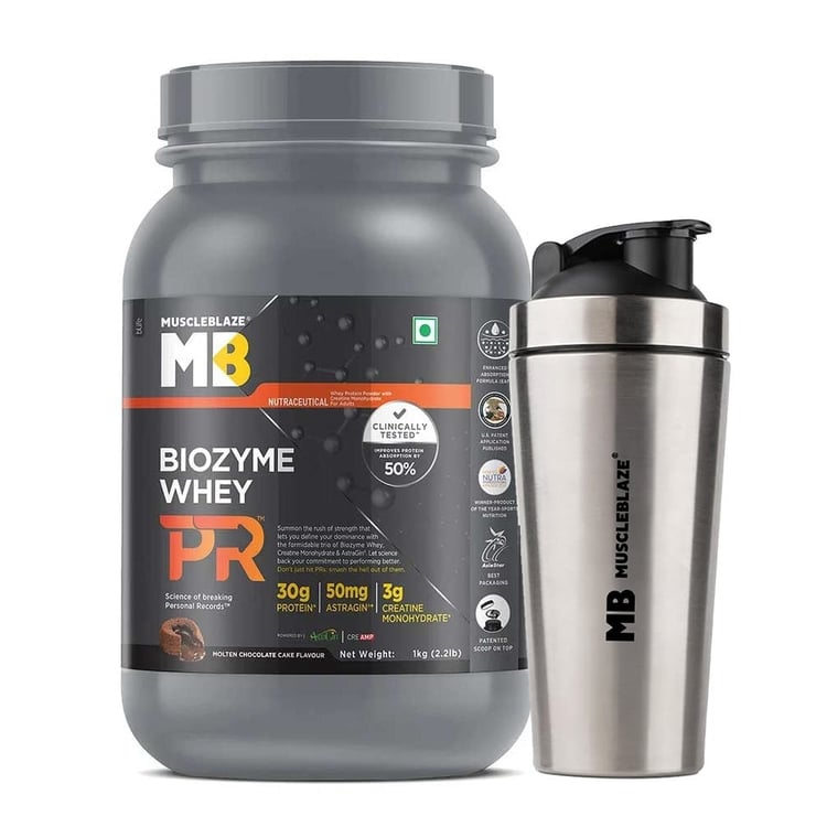 Biozyme Whey PR 1 kg & Steel Shaker 700 ml Combo