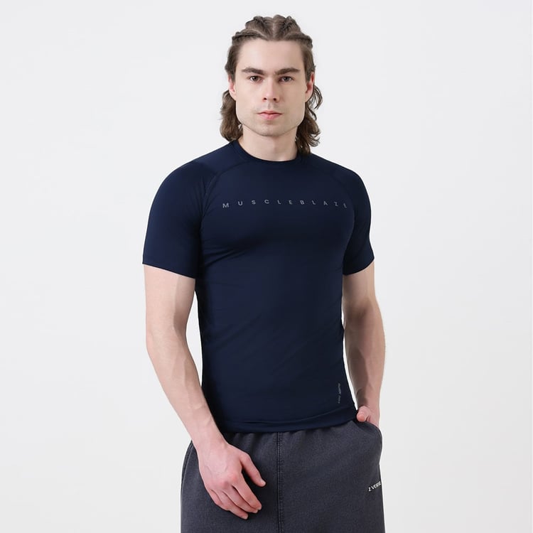 1 - MuscleBlaze Air Tech Compression MuscleTee Half Sleeve,  Small  Navy 