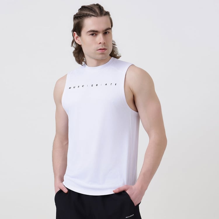 1 - MuscleBlaze Patterned Dry-Fit Delt Tank,  Polar White  Large 