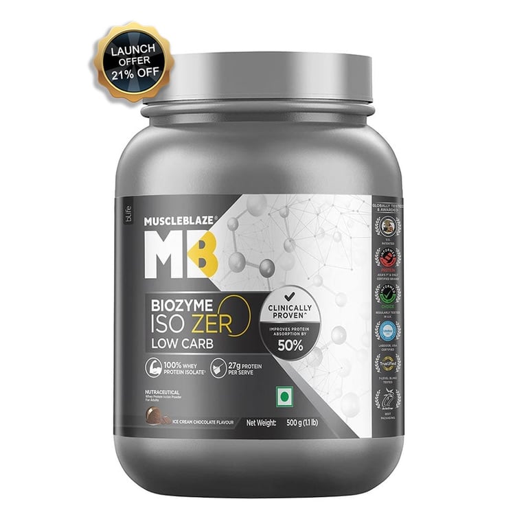 MuscleBlaze Biozyme Iso-Zero, 1.1 lb Low Carb Ice Cream Chocolate