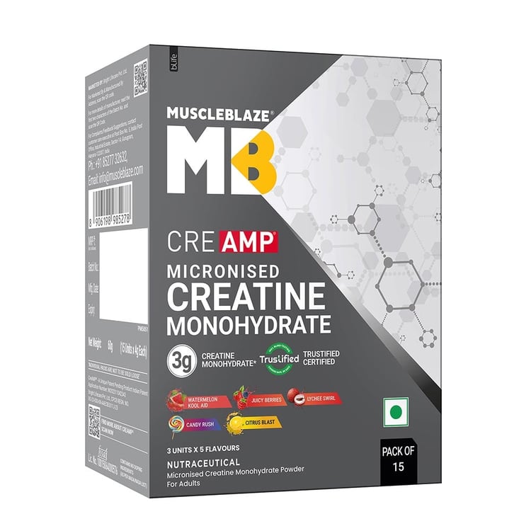 1 - MuscleBlaze Creatine Monohydrate CreAMP,  Assorted Pack of 15 (3x5 Flavours)  0.13 lb 