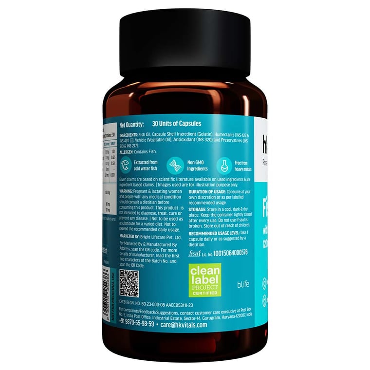 1 - HK Vitals Fish Oil 1000mg with 180mg EPA and 120mg DHA,  30 capsules