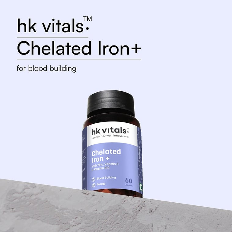 2 - HK Vitals Chelated Iron + with Zinc Vitamin B12 & Vitamin C,  60 capsules